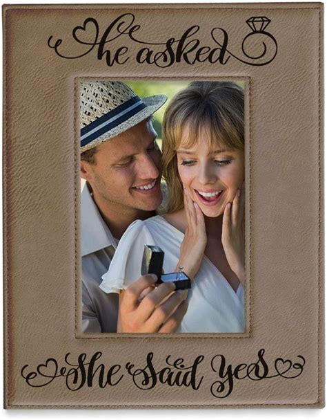 Buy He Asked She Said Yes Engraved Leather Picture Frame Engagement