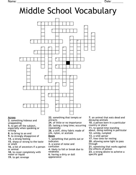 Crossword Puzzle Worksheets For Middle School Assessment Test