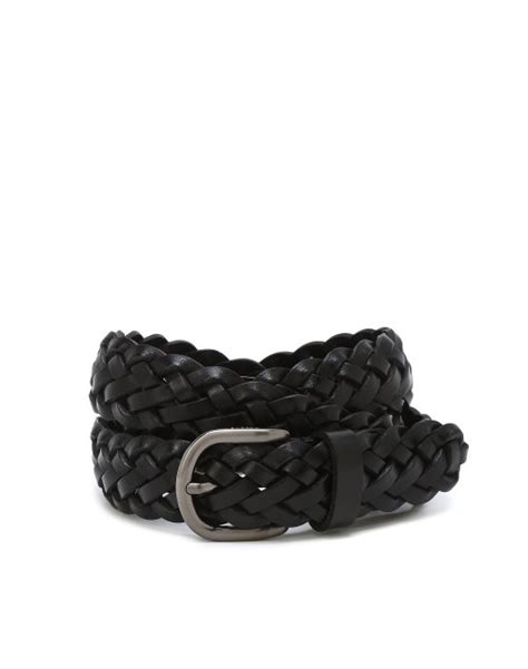 MUSINSA HAZZYS MEN ACC Black Woven Cowhide Belt