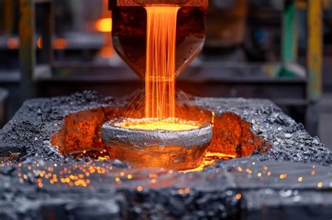 Premium Photo Industrial Steel Foundry Pouring Molten Metal Into Mold At A Manufacturing Plant