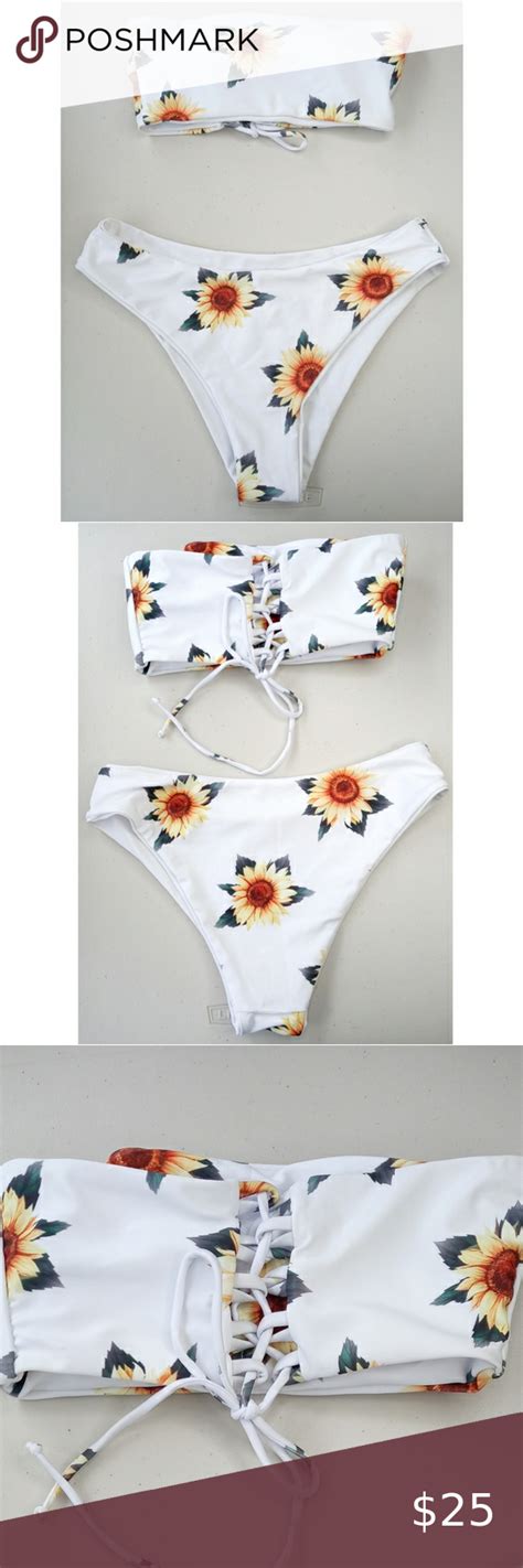 Sunflower Print Lace Up Bikini Bikinis Sunflower Print Lace