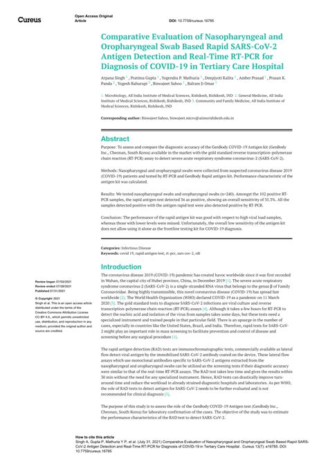 Pdf Comparative Evaluation Of Nasopharyngeal And Oropharyngeal Swab