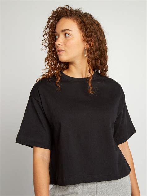 Camiseta Ancha Cropped Negro Kiabi