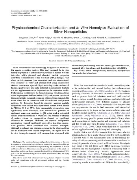 Pdf Physicochemical Characterization And In Vitro Hemolysis