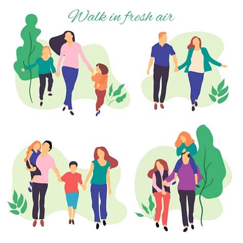 Premium Vector Walk In Fresh Air Vector Stylized Illustration Of