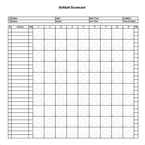 Large Print Printable Softball Score Sheet