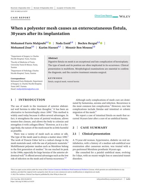 Pdf When A Polyester Mesh Causes An Enterocutaneous Fistula Years