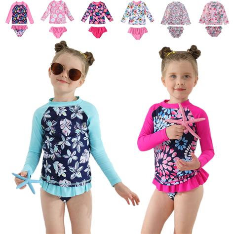 Uccdo Floral Print Spf Uv Protection Rashguard Swimsuit Set Girl S