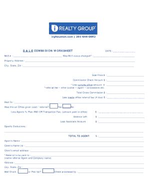 Fillable Online S A L E Commision Worksheet Irghoustoncom Fax Email