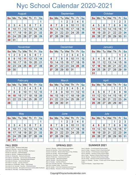 ️NYC School Holidays Calendar 2020-2021