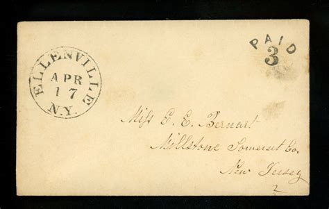 Us Postal History Stampless Cover Cent Paid Rate Ellenville