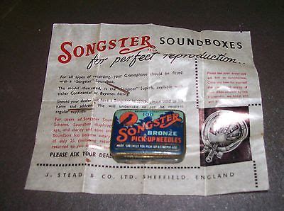 Rare Antique Gramophone Needle Tin Songster Bird Design