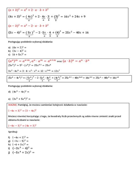 Wzory Skróconego Mnożenia - Karta Pracy NR 2 | PDF