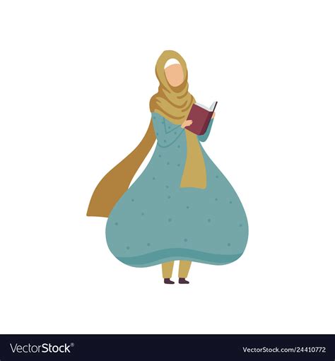 Muslim Woman Standing And Reading Book Modern Vector Image