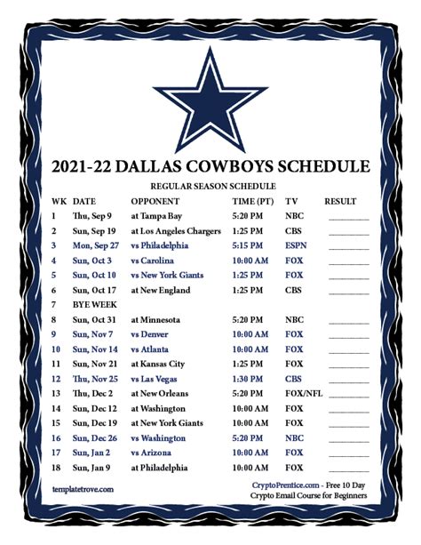 Dallas Cowboys 2023 - 2024 Printable Schedule