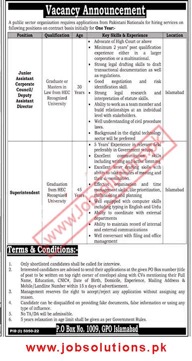 PO Box 1009 GPO Islamabad Jobs 2023 Job Solutions