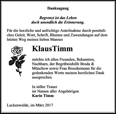 Traueranzeigen Von Klaus Timm Trauer Anzeigen De