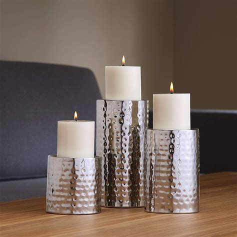 Hosley Silver Finish Pillar Led Candle Holders Set Of 3 Also Usable As Vase Set Of 3 Deal