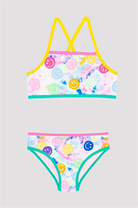 Kız Çocuk Smiley Renkli Halter Bikini Takımı PLUGIB1H23IY MIX Çok Renkli Penti