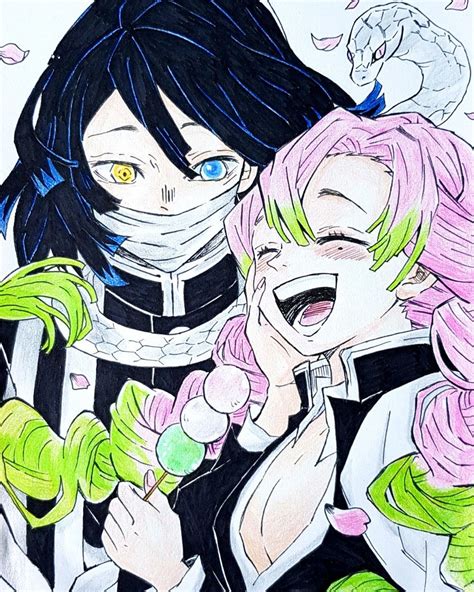 Iguro Obanai X Mitsuri Kanroji Demon Slayer Manga Drawing Drawings