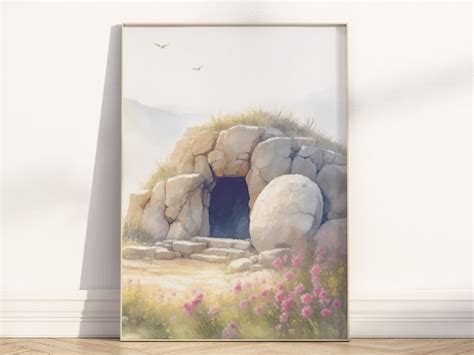 Jesus Empty Tomb Bible Verse Illustration Wall Art Printable, Christian ...