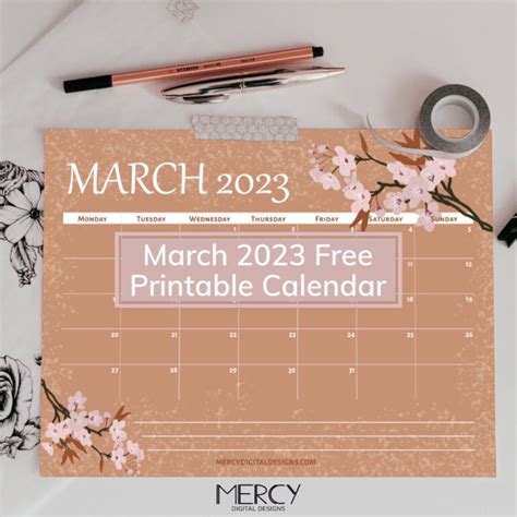 March Free Printable Calendar Mercy Digital Designs