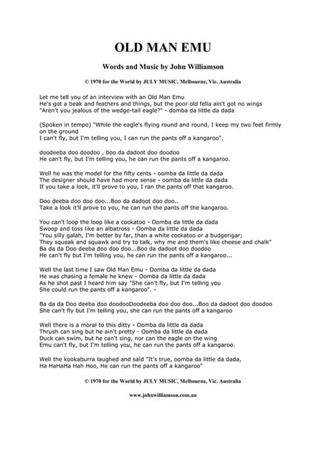 Old Man Emu Lyrics Pdf