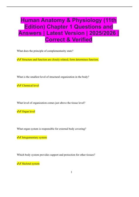 Human Anatomy & Physiology (11th Edition) Chapter 1 Questions and
