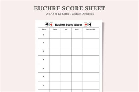 Euchre Score Sheet,Euchre Score Card Graphic by watercolortheme · Creative Fabrica