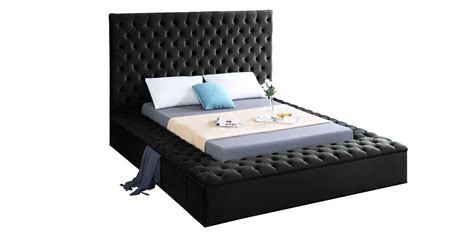 Grey Velvet Tufted Storage Queen Bed Bliss Meridian Contemporary Modern