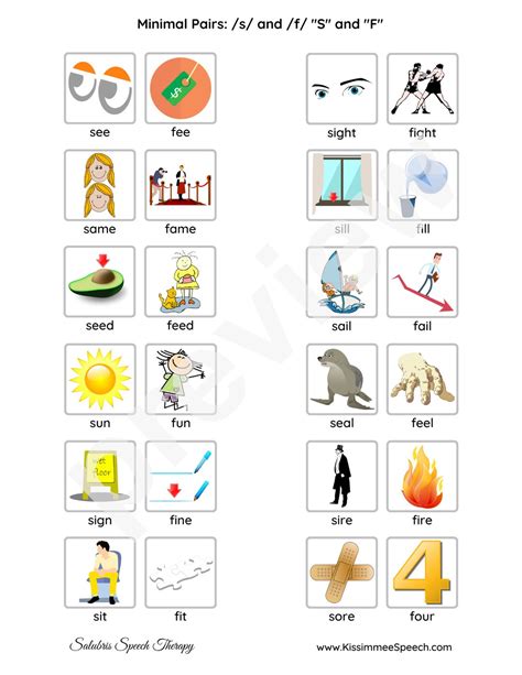 Minimal Pairs For S And F Phonemes For Speech Therapy Practice Pages