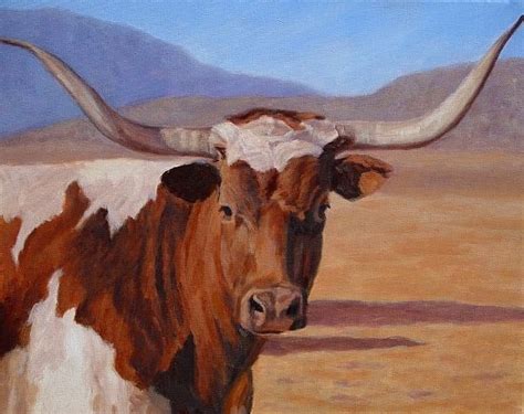 texas longhorn portrait  art longhorn cattle  painting