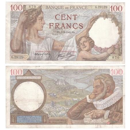 Billet De Banque De 100 Francs Sully 5 3 1942