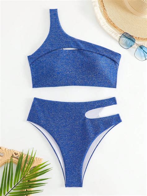 Shein Swim Sxy Glitter Cut Out One Shoulder Bikini Swimsuit Shein Usa