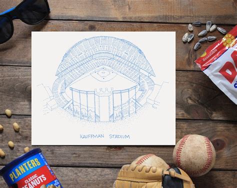 Kauffman Baseball Stadium Print Blueprint On Kansas City Royals Photo