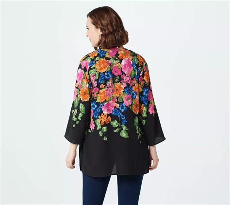 As Is Susan Graver Printed Stretch Woven Open Front Cardigan