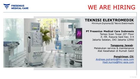 Lowongan Pekerjaan Teknisi Hemodialisa Fresenius Teknologi Elektro Medis