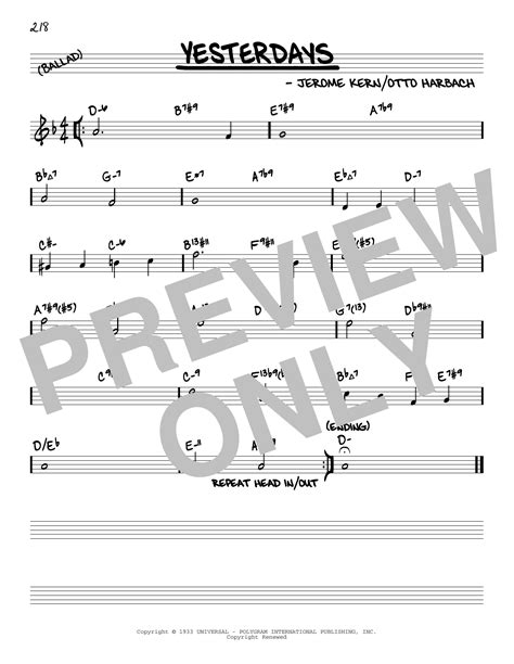 Yesterdays Arr David Hazeltine Sheet Music By Jerome Kern Real Book Enhance Download 1