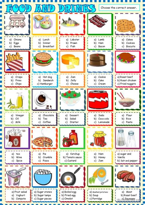 Food Drinks And Groceries Multiple English ESL Worksheets Pdf Doc