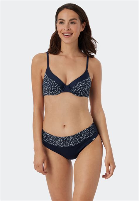 B Gel Bikini Verstellbare Tr Ger Midi Slip Dunkelblau Gemustert Sea