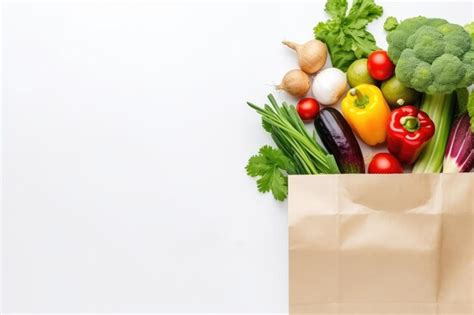 Bolsa De Papel Con Verduras Y Frutas Sobre Fondo Blanco Foto Premium