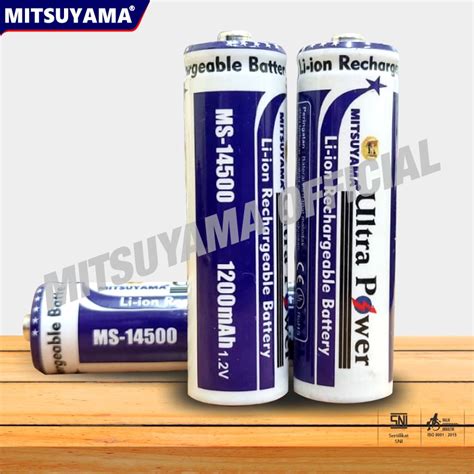 Baterai Li Ion Mitsuyama A2 1 2V Isi Ulang MS 14500 1200mAh