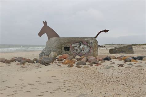 Gammal Tysk Bunker P Stranden Av Blavand Danmark Fotografering F R