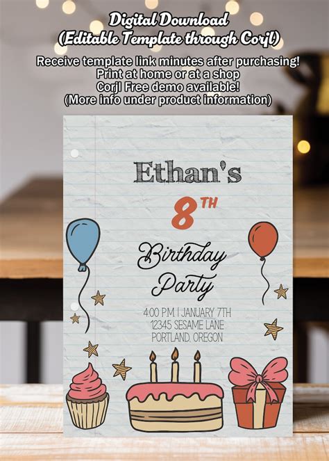 Customizable Birthday Invitation Template. 5x7 Inches. Printable ...