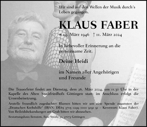 Traueranzeigen Von Klaus Faber Trauer Anzeigen De