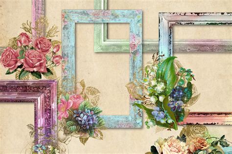 Rustic Floral Frames Clipart By Digital Curio | TheHungryJPEG