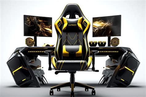 Premium Photo | Computer Setup with a Gaming Chair Isolated on White Image