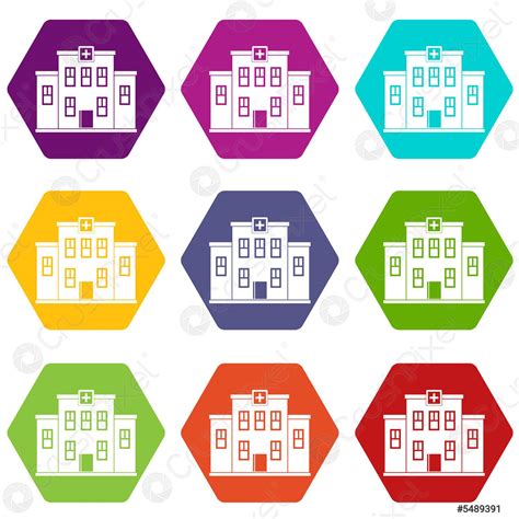 City Hospital Building Icon Set Color Hexahedron Stock Vector 5489391