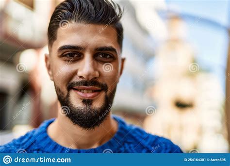 Young Arab Man Smiling Confident At Street Stock Image Image Of Happy