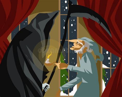 Christmas Carol Tale Old Man And Reaper Ghost Stock Vector